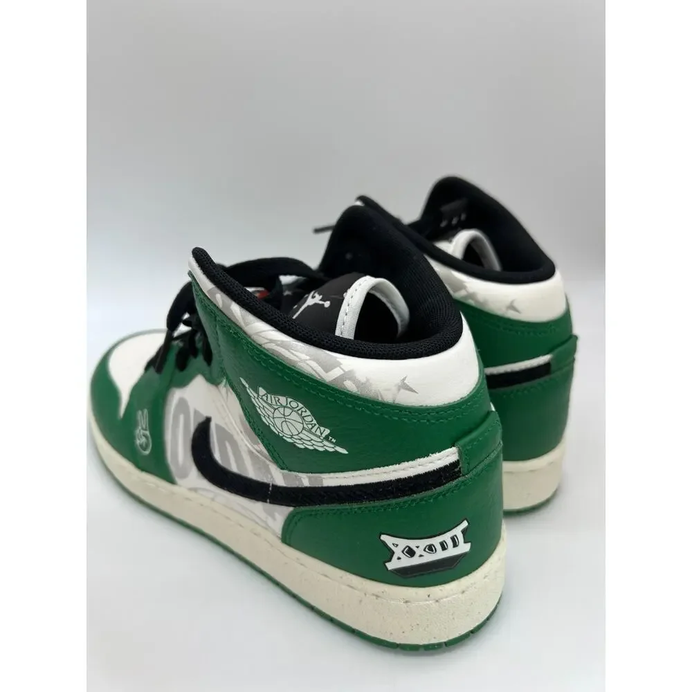 Jordan 1 Mid SE Overbranded GS Pine Green Sneakers HF3200-300 Size 7Y.